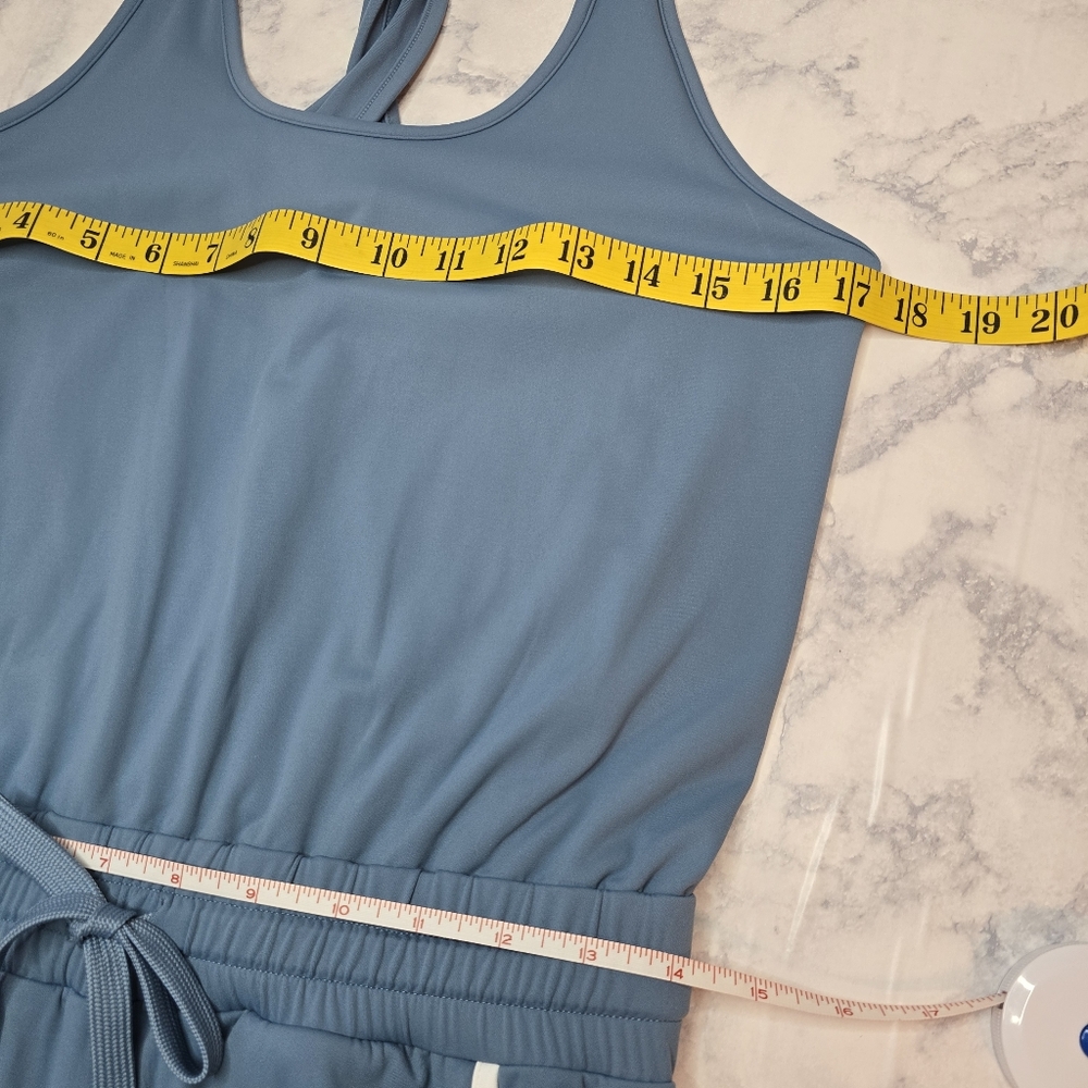 JoyLab Piped Tank Jumpsuit Sleeveless Small Blue White Relaxed Fit - Picture 11 of 13